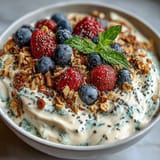 Vibrant Skyr Protein Smoothie Bowl, a refreshing breakfast featuring berries and oats.
