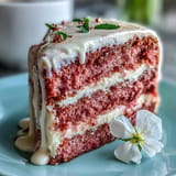 Luscious pink rosé velvet cake, frosted and dazzling with decadent gold drip.