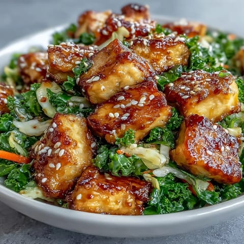 Golden pan-fried tofu cubes tossed with crisp cabbage, carrots, and greens in a savory sesame-ginger sauce.