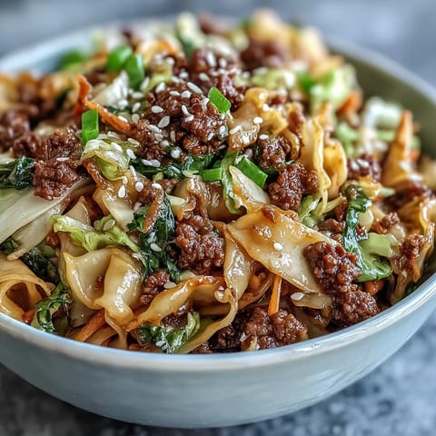 Hearty Egg Roll in a Bowl meal-prep containers with sautéed cabbage slaw and sesame seeds.  