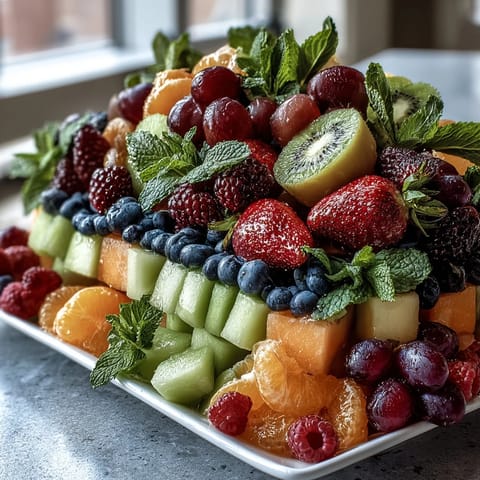 A vibrant fruit table with edible flowers, perfect for a festive grad party celebration.