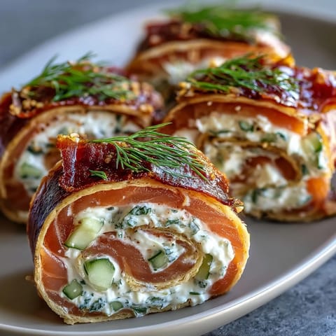 Smoked salmon and cucumber cream cheese pinwheels with dill, perfect for elegant party appetizers or brunch platters.  