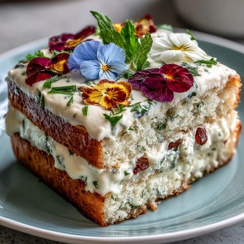 Beautiful Spring Cake with Pressed Edible Flowers and Tangy Lemon Curd Filling