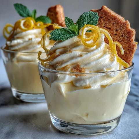 Vibrant lemon mousse cups topped with fresh berries and served alongside buttery shortbread cookies for a refreshing dessert.  