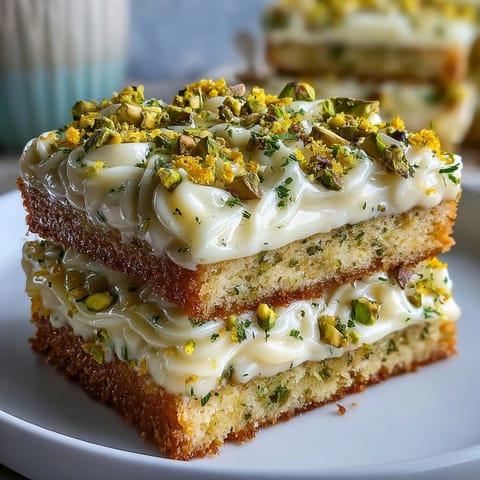 Vibrant lemon pistachio layered cake with zesty lemon sponge and creamy frosting, decorated with chopped pistachios and lemon zest for a festive spring birthday celebration.