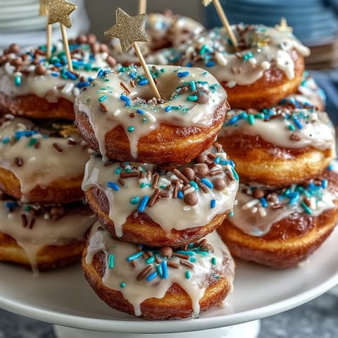 Festive graduation donut tower with colorful sprinkles, perfect for celebrating academic milestones with sweet style.