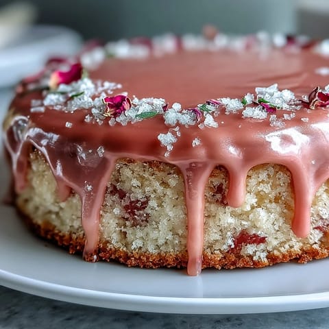 Elegant Bridal Shower Rosé Velvet Cake with shimmering gold drip.
