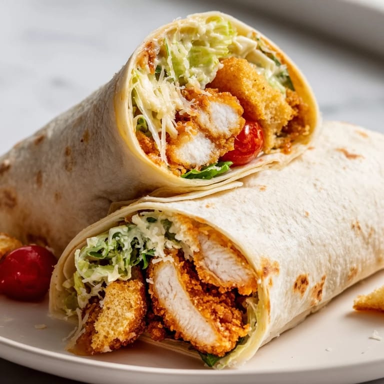 Golden, fried chicken tossed in sticky hot honey, wrapped with creamy Caesar salad in a tortilla.