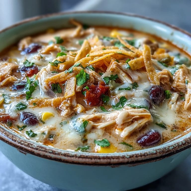 Steaming Easy Chicken Tortilla Soup garnished with fresh cilantro, lime wedges, and a dollop of sour cream for a zesty finish.