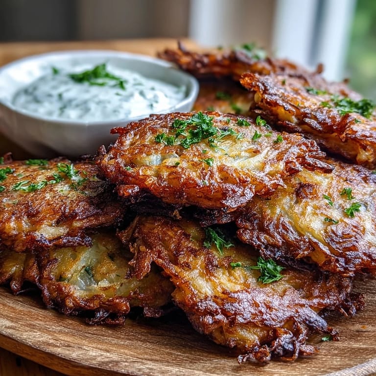 Freshly pan-fried Cabbage Fritters With Dipping Sauce are served alongside a creamy white yogurt sauce and a lemon wedge.