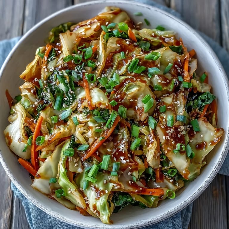 Vibrant bowl of Hot and Sour Cabbage garnished with fresh scallions and sesame seeds. A deliciously crunchy and tangy Chinese stir-fry side dish for dinner.