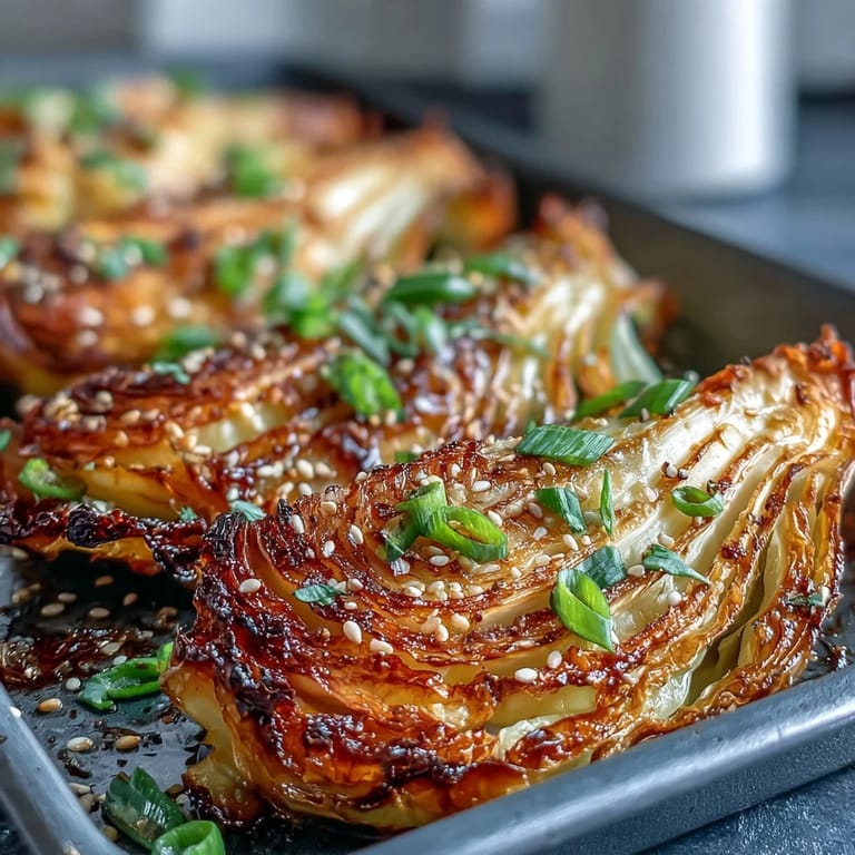 Tender Miso Butter Roasted Cabbage Wedges with crispy edges and a sweet, savory glaze.