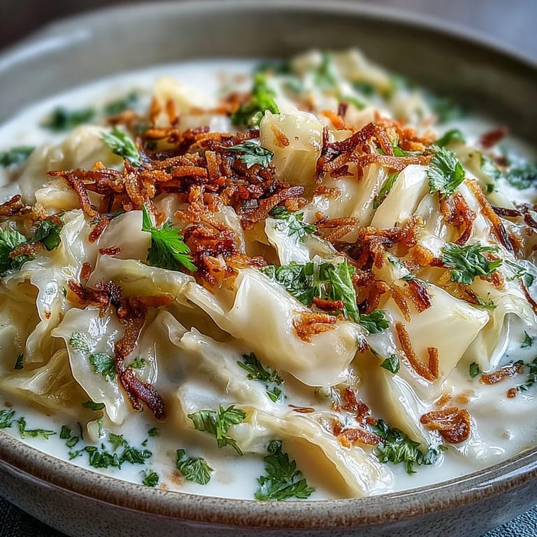 Vibrant green cabbage wedges bathed in a creamy coconut milk sauce, perfect for a gluten-free side dish.