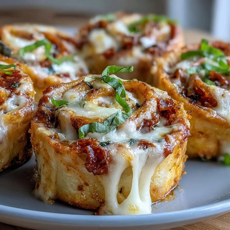 Golden Tortilla Pizza Rolls are arranged on a white plate with marinara dipping sauce, perfect for a savory appetizer.