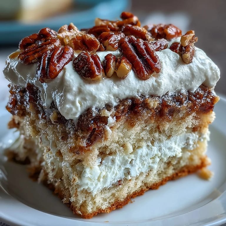 Decadent slice of Butter Pecan Tres Leches Cake on a white plate with a fork, ready to enjoy as a Mexican-American dessert.
