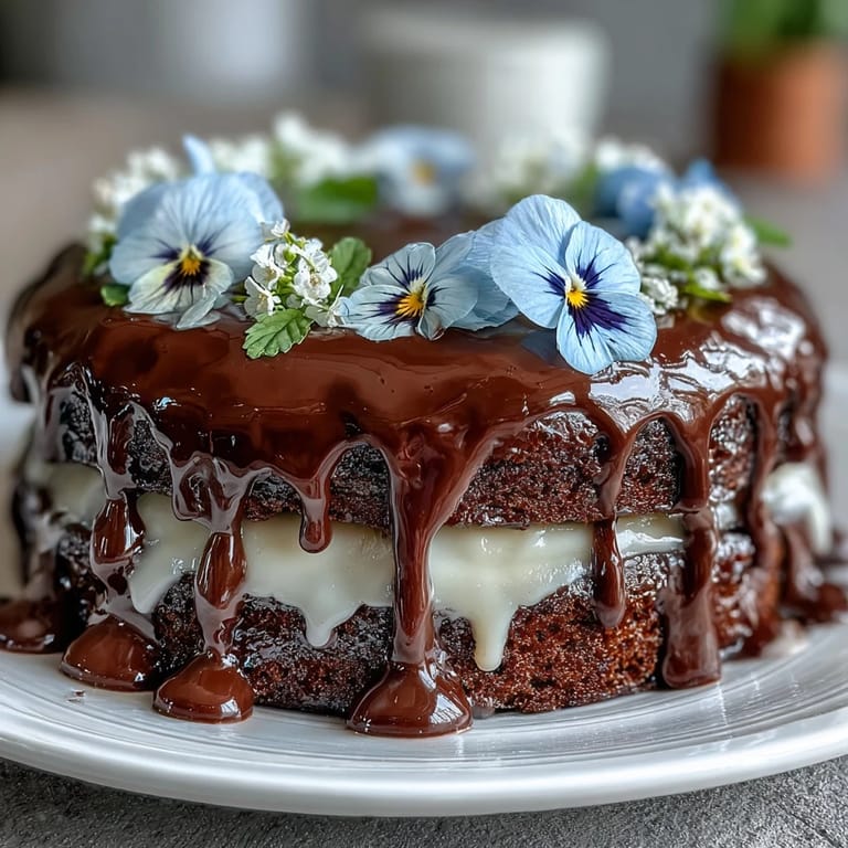 3. Elegant spring floral drip cake with smooth lemon frosting, delicate vanilla sponge, and a pastel white chocolate drip, adorned with fresh edible flowers.