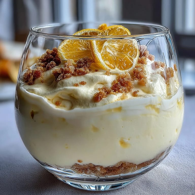 Buttery shortbread base topped with airy lemon mousse, garnished with fresh berries and mint for a refreshing dessert treat.