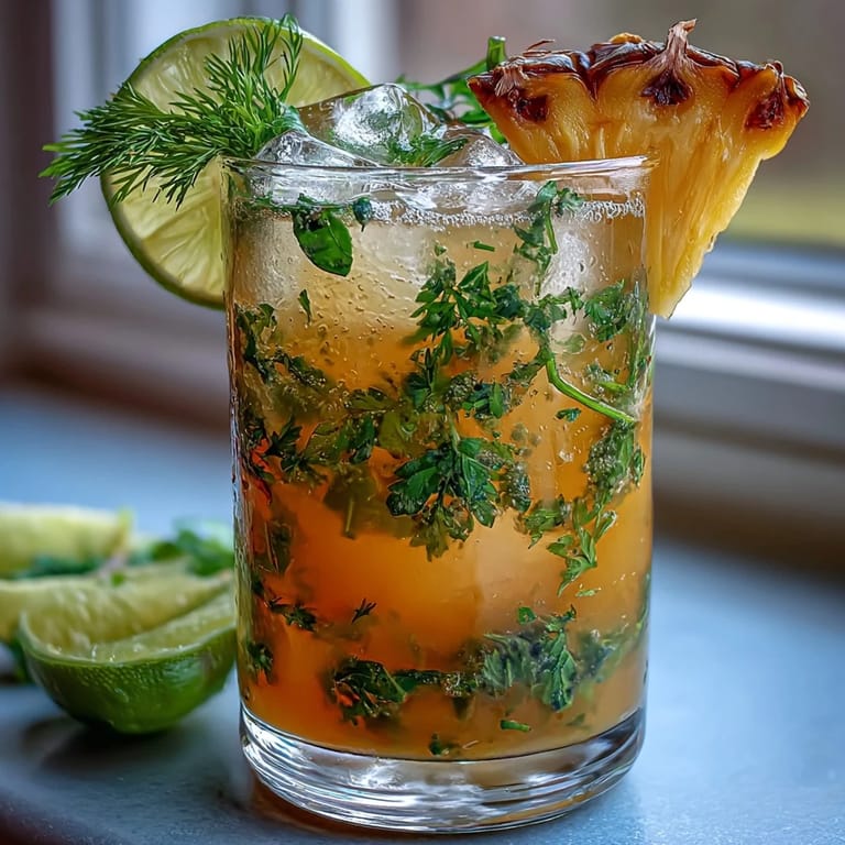 Cool and refreshing pineapple basil agua fresca, blending sweet tropical fruit with aromatic herbs for a thirst-quenching treat.