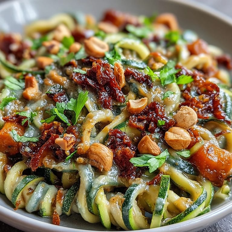 Fresh Healthy Easy Zucchini Noodle Stir-Fry with Peanut Sauce, crisp zucchini noodles coated in a smooth, nutty sauce with crunchy snap peas.