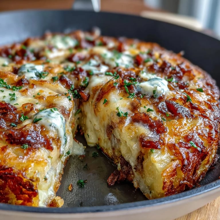 Hearty Amish Breakfast Casserole with Hash Browns, Eggs and Sausage, featuring fluffy eggs, melted Swiss and cheddar, and browned sausage, baked to perfection.