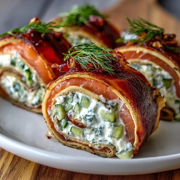 Creamy dill-infused smoked salmon pinwheels with crisp cucumber, rolled in flour tortillas for a sophisticated finger food.