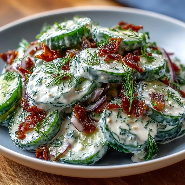 Chilled Creamy Cucumber Dill Salad with vibrant cucumbers, red onion, and a tangy, herb-infused sour cream dressing.