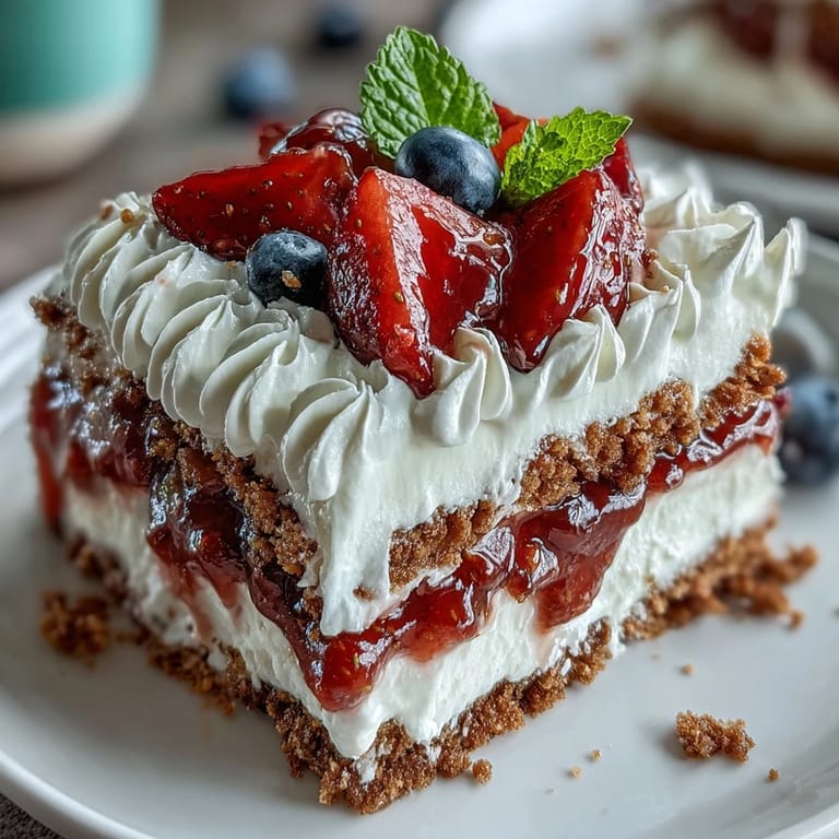 Chilled no-bake icebox cake with strawberries, whipped cream, and graham crackers—a refreshing, easy dessert for Memorial Day celebrations.