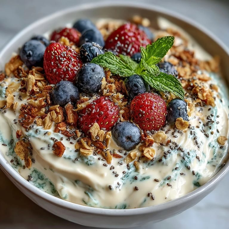 Vibrant Skyr Protein Smoothie Bowl, a refreshing breakfast featuring berries and oats.