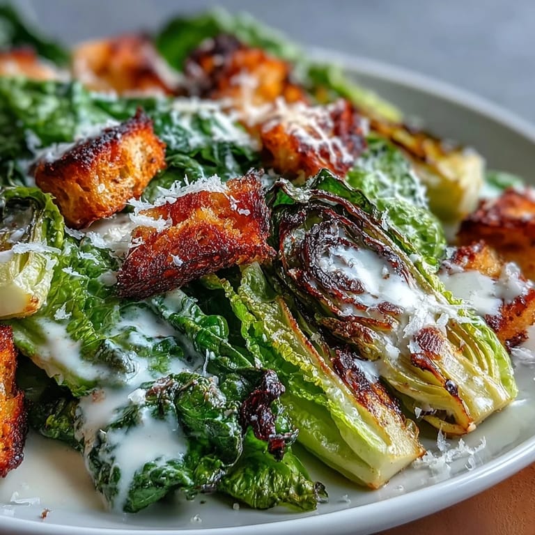 Enjoy this Grilled Caesar Salad with Parmesan and charred romaine, ready to serve.