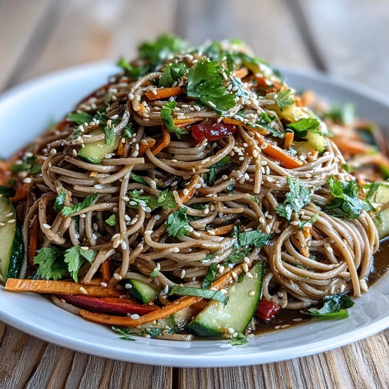 Chilled Soba Noodle Salad with Sesame Ginger; crisp veggies, bright dressing, perfect for lunch.