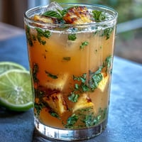 Vibrant pineapple basil agua fresca with fresh lime, a refreshing tropical drink perfect for summer sipping.